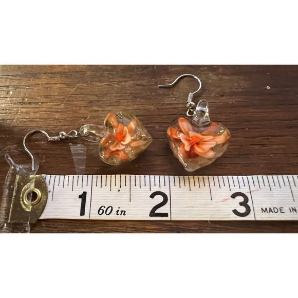 Glass Pendant Bursting Flower Necklace Dangle Earring Set - Picture 11 of 11